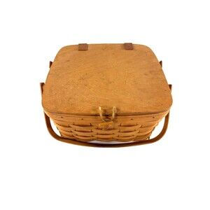2001 Longaberger Small Picnic Basket w/Lid & Protector Handwoven USA